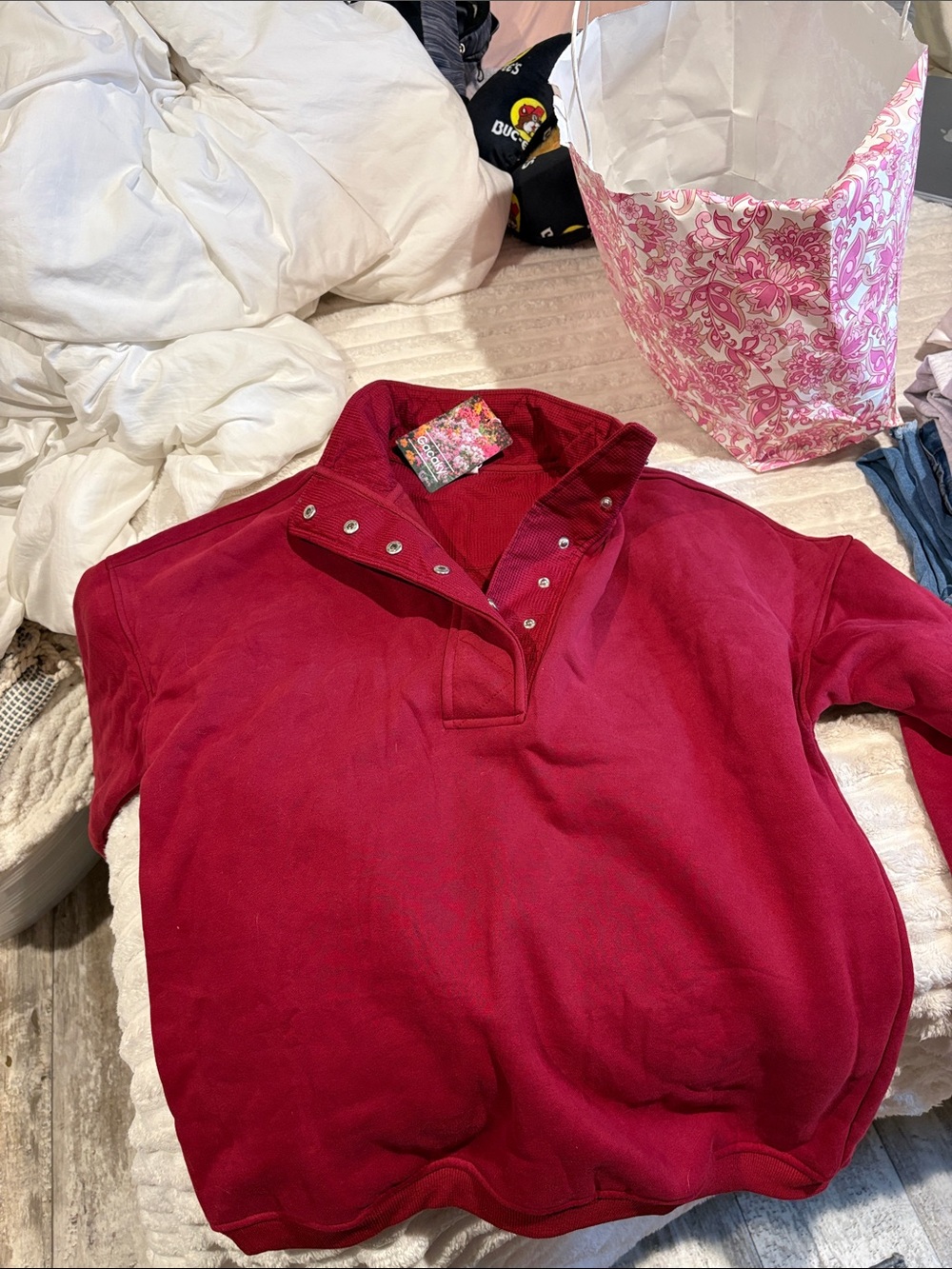 Cranberry Snap-Button Pullover Sweatshirt